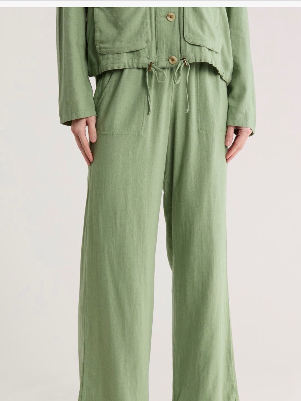 Caslon Linen Sage Wide-Leg Drawstring Pants